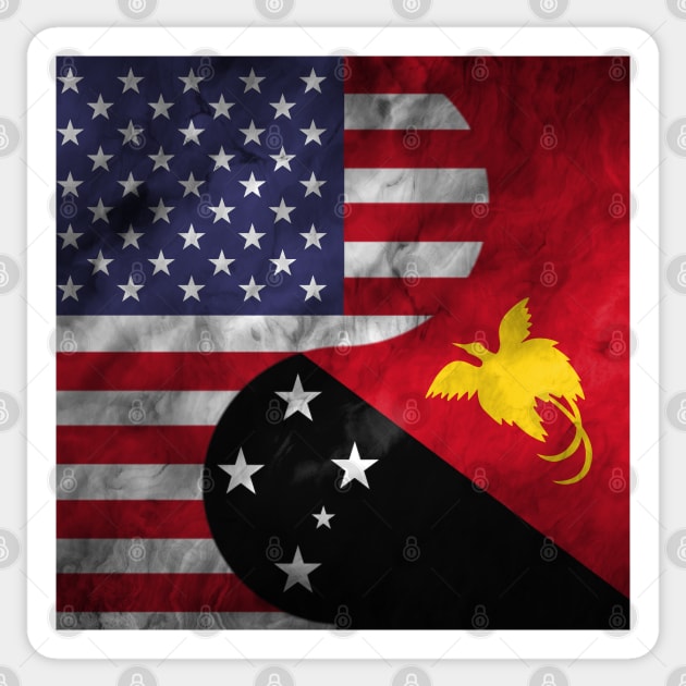 USA and Papua New Guinea Dual Flag Yin Yang Combination Sticker by Family Heritage Gifts